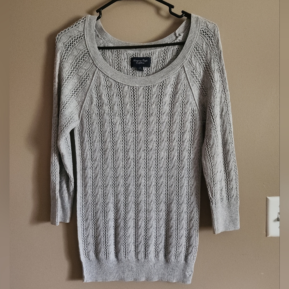 American Eagle Outfitters Light Gray Cable Knit Sweater